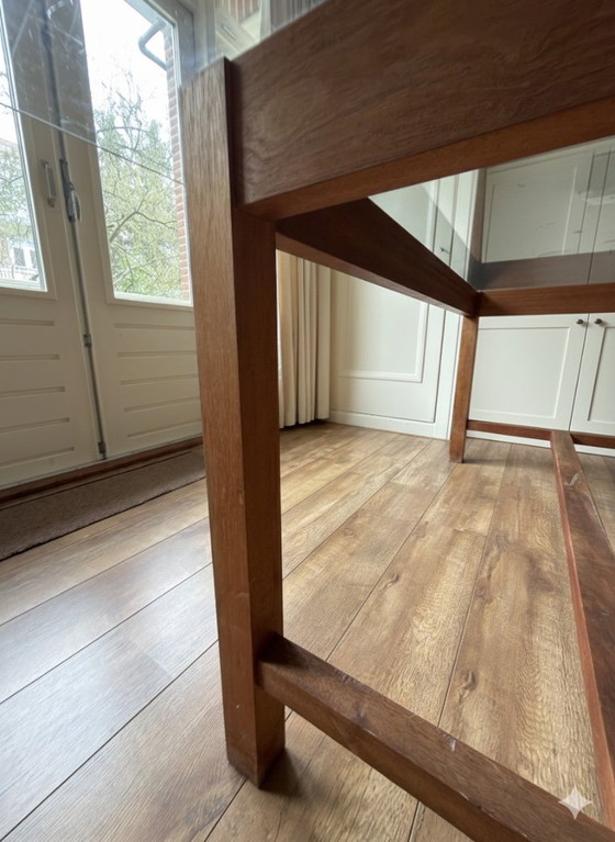 Image 1 of glass table with hardwood base (own design)