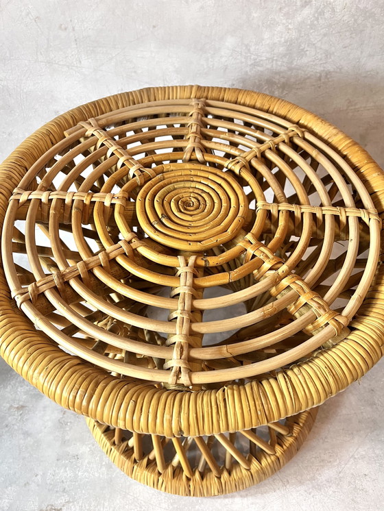 Image 1 of Vintage Bamboo Lounge Chair Rattan With Matching Stool Table Rohe Noordwolde Bamboo 1950