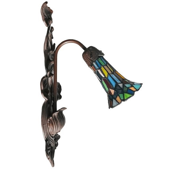 Image 1 of Vintage Meyda Art nouveau stijl wandlamp lelies glas in lood 1980's