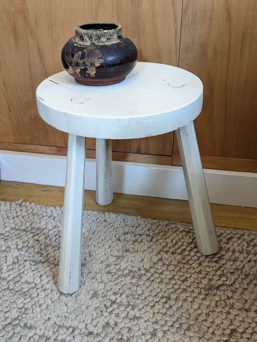 Brutalist white wooden milking stool