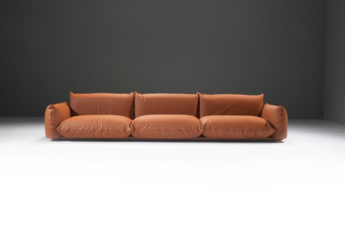 Stunning Marenco XL cognac leather sofa by Mario Marenco for