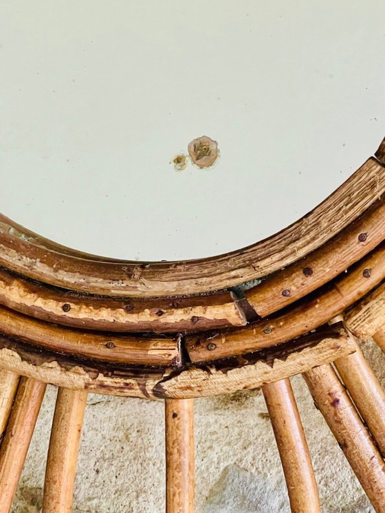 Image 1 of Specchio da parete in rattan e bambù, metà secolo, anni '60
