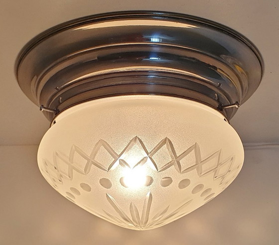Image 1 of Lampada da soffitto Art Déco in vetro tagliato e cromato