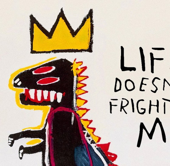 Image 1 of Little red-eyed dinosaur showing its teeth - Jean-Michel Basquiat poster 50 x 70 cm
