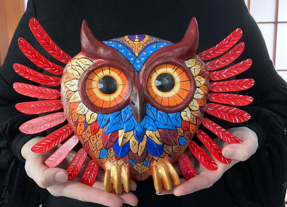Image 1 of Fairytale owl. A unique figurine for the wall. Handmade by the artist