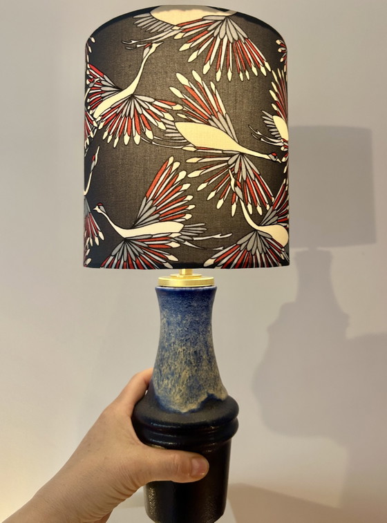 Image 1 of Atmospheric table lamp with crane motif shade made from Scheurich vase