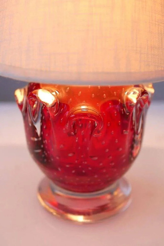 Image 1 of Red crystal glass lamp by Börne Augustsson for Åseda