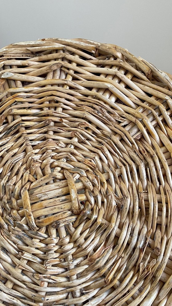 Image 1 of Grand PANIER Vintage OSIER Cerclé Bois