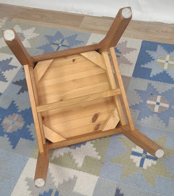 Image 1 of Set of 4 Brutalist chairs in oak and checkered fabric, Denmark, 1960s