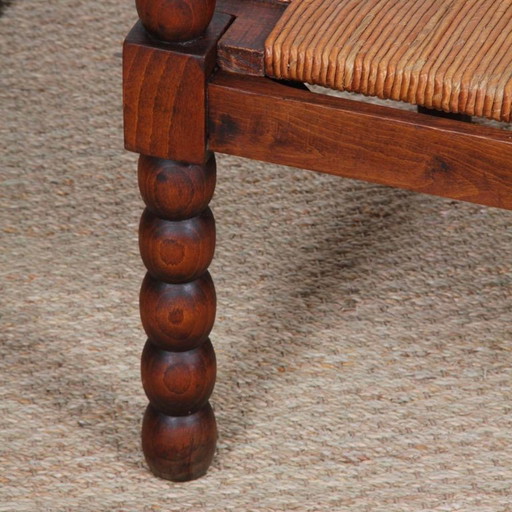 Coppia di poltrone in rovere e paglia degli anni '40