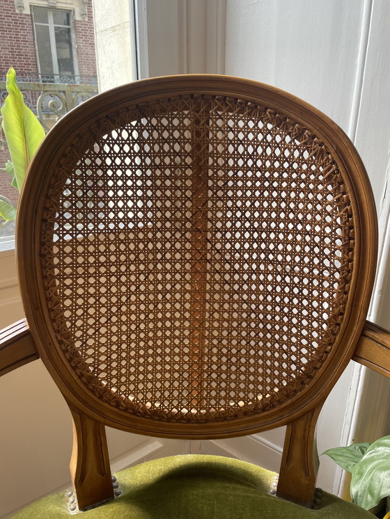Image 1 of Fauteuil Louis XVI en velours et rotin