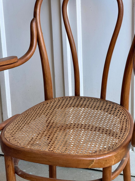 Josef & Jacob Kohn No. 18 Fauteuil en bois courbé et cannage, Marron, Vintage (photo 8 sur 11)