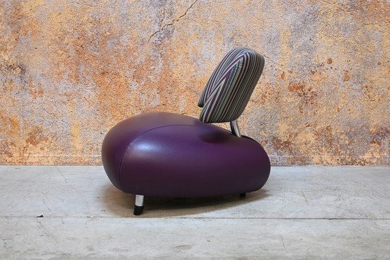 Image 1 of Leolux Pallone designfauteuil combi paars leer met fraaie gestreepte stof
