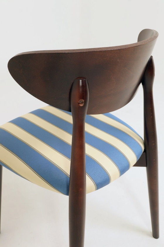 Image 1 of Modernes 4er-Set Esszimmerstühle, gestreifter Stoff, französischer Stil