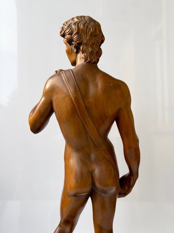 Michelangelo David Sculture in Legno Intagliate a Mano 65 cm Statua Vintage Foglia di Fico (photo 17 of 23)