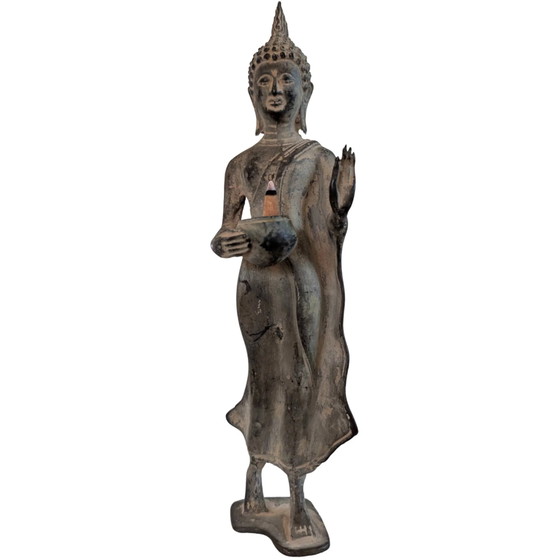 Buda tailandés de bronce de pie con cuenco de limosnas y Abhaya Mudra - 29 cm – Esculturas, Bronze (photo 2 of 10)