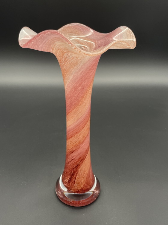 Tall artist glass vase by Peter Kaspar made of colored lead crystal. (photo 4 of 8)