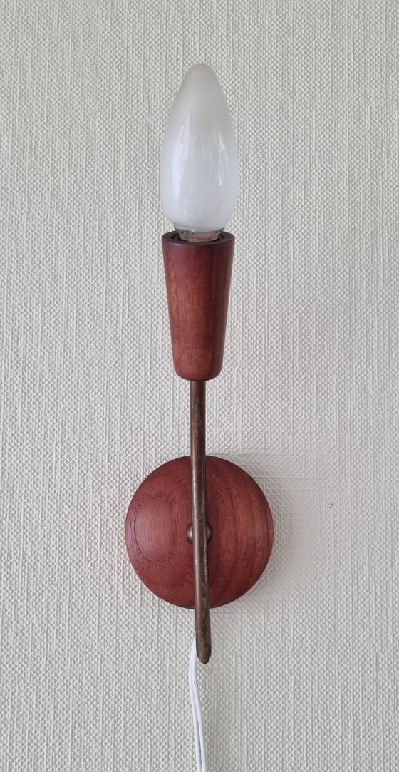 Image 1 of Two mid-century teak wall lamps, without shade
