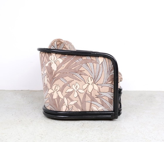 Image 1 of Panca vintage in bambù con tessuto in velluto floreale