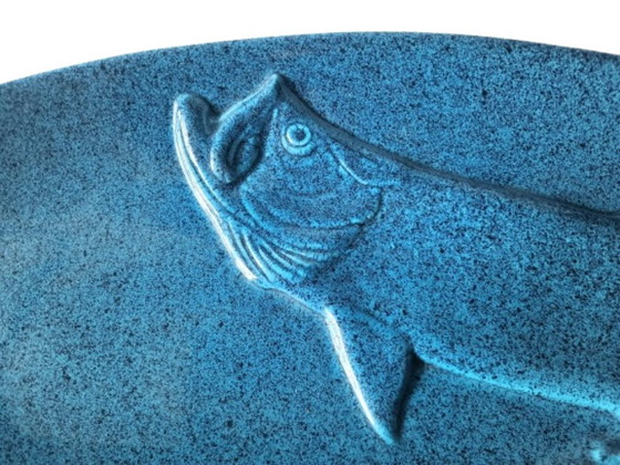 Image 1 of (W029) Rare Vintage Ross Art Fish Bowl Set – 2 Blue Ceramic Serving Dishes 48cm