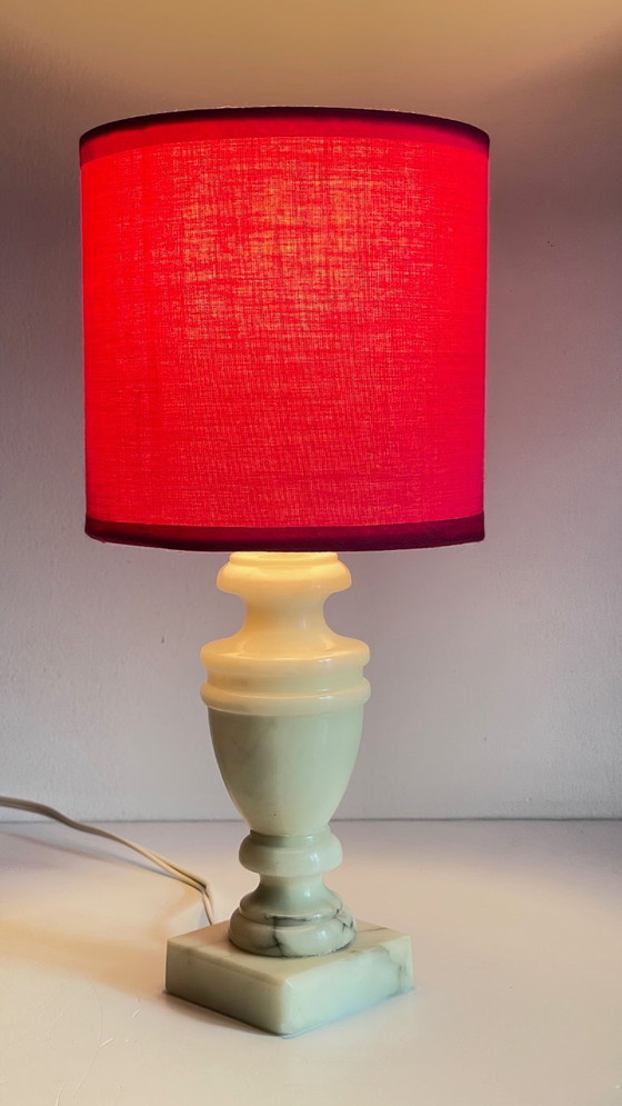 Image 1 of Vintage Marble and Fuchsia Fabric Lamp