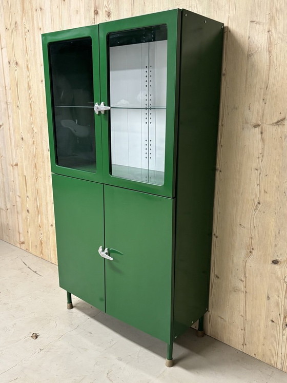 Image 1 of Green vintage apothecary cabinet - display cabinet