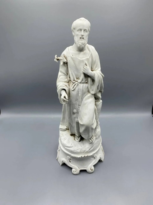 Antike religiöse Statue des Heiligen Josef aus Biskuitporzellan, Ende des 19. – Anfang des 20. Jahrhunderts – beeldhouwkunst