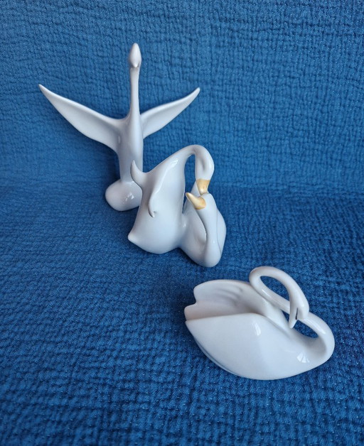 Tre statuette uccelli porcellana Hollohaza