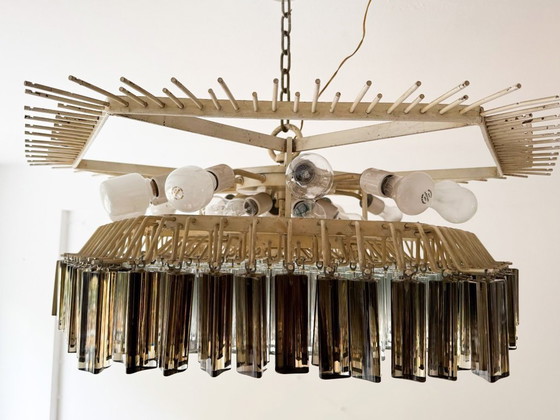 Image 1 of Weelderige kroonluchter van Paolo Venini voor Vivarini, Muranoglas/Prismaglas, Italië, jaren 70, op maat gemaakt