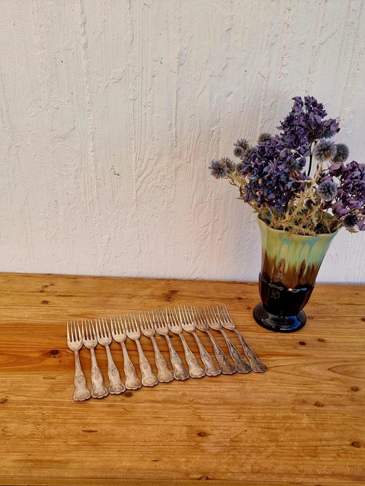 Set Of 12 Vintage Rocaille Style Forks