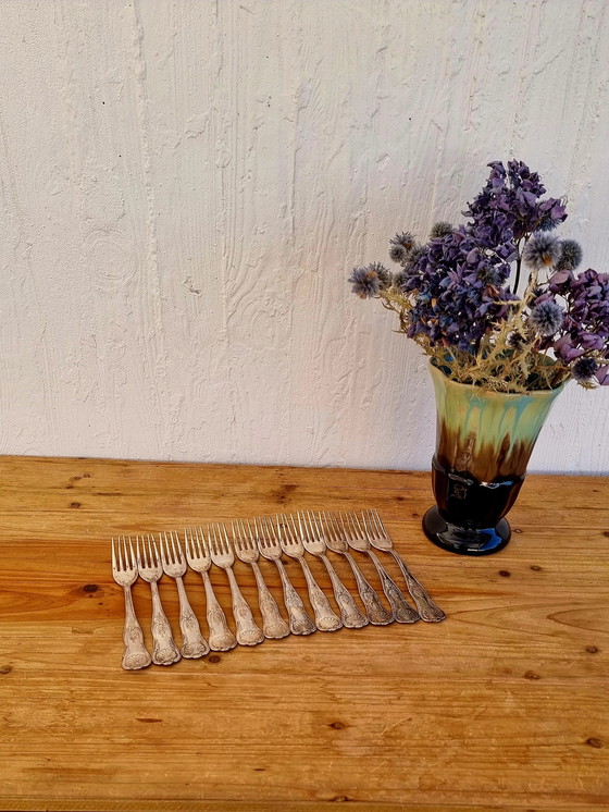 Image 1 of Set Of 12 Vintage Rocaille Style Forks