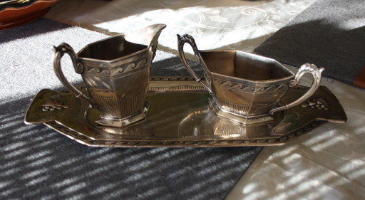 Antikes versilbertes Kaffee-/Teeservice im Art-Déco-Stil (1930er Jahre)