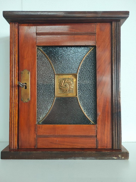 Image 1 of Antique/Art Deco hallway/wall/key cabinet (stained glass window)