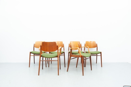 4 sedie da pranzo C64 e 2 D64 in teak di Hartmut Lohmeyer per Wilkhahn (anni '50)