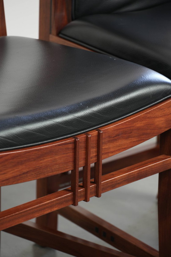 4x elegant black cowhide leather and wood Art Deco dining chair by Schuitema from the Decoforma series (photo 15 of 17)