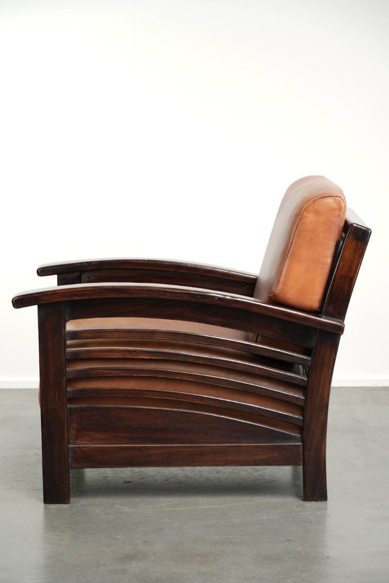 Elegant cowhide armchair with beautiful details in timeless Art Deco design – Leather, Klassiek (photo 5 of 12)