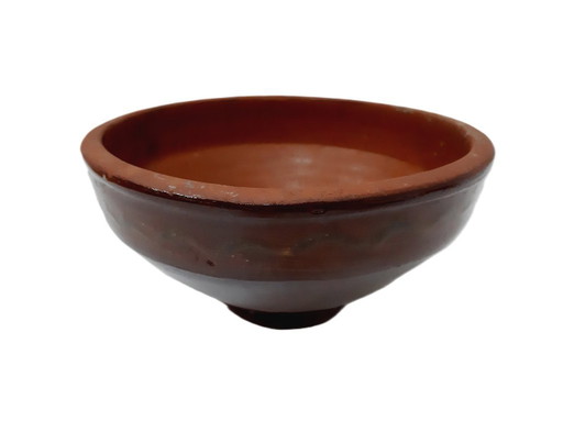 Rustic brown glazed terracotta round bowl