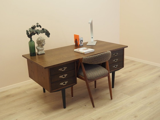 Danish Walnut Veneered Desk with Six Drawers, 1960s – Wood (photo 4 of 12)