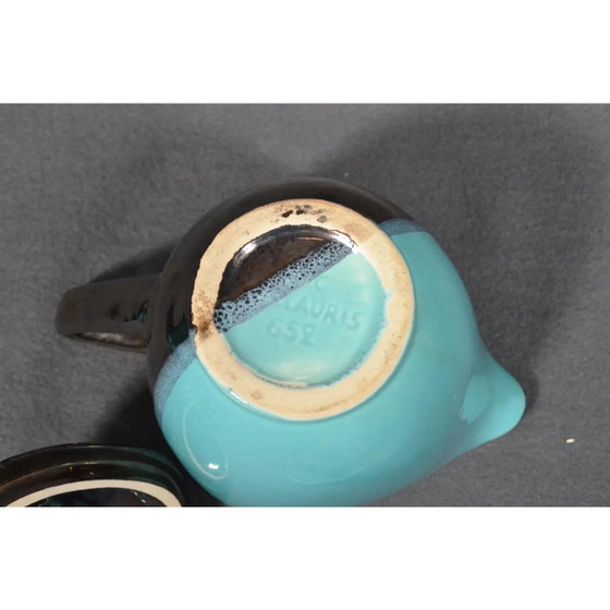 Mid 20th Century Vallauris – Black and Turquoise Blue Faience Coffee Set - 15 pcs – Crockery (photo 15 of 18)