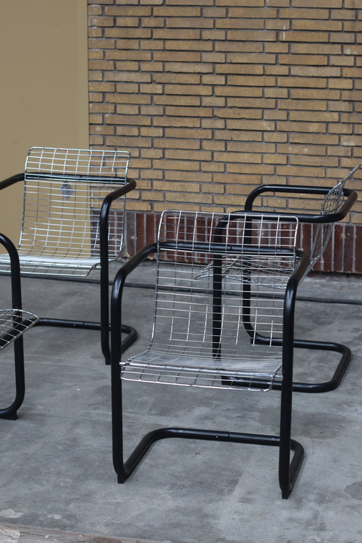 4 sedie italiane in acciaio con filo metallico – eetkamerstoelen, Chrome, Iron (photo 2 of 5)