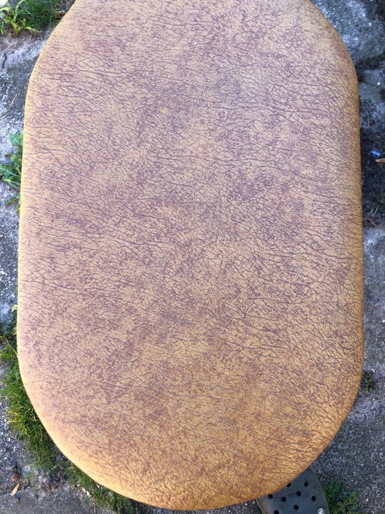 Image 1 of Beautiful vintage faux leather pouf storage pouf ottoman 1950s/60s