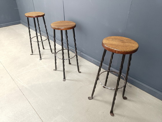 Image 1 of Vintage french wrought iron bar stools, 1960s - set of 3