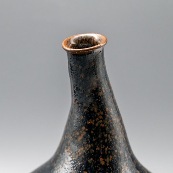 Image 1 of Rare Miura Chikken Japanese Kyō-yaki Vase Kyoto style Tenmoku (tetsu-yu) glaze