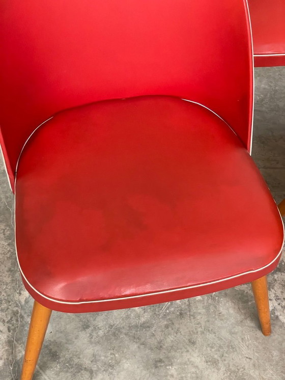 Image 1 of 6 Vintage 50's-60's RODE Skai eetkamerstoelen