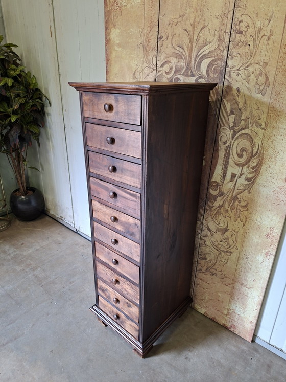 Image 1 of Cassettiera in teak, mobile da farmacia, schedario, dimensioni 43x48 cm e 134 cm di altezza.
