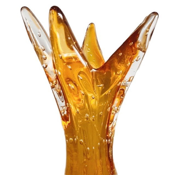 Image 1 of Vintage Bullicante Murano amber glass vase attributed to Archimede Seguso 1970s