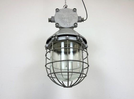 Image 1 of Large Industrial Cast Aluminium Cage Pendant Light, 1970