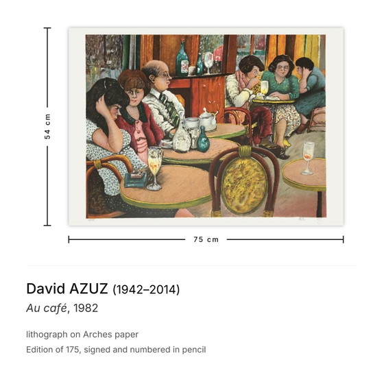 Lithographie signée de David Azuz, Au Café, 1982 – Lithographies et sérigraphies, Paper (photo 3 of 5)