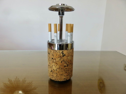 Edizione "Caimi F.LLI" Italia, 1980, dispenser di sigarette in sughero e cromo