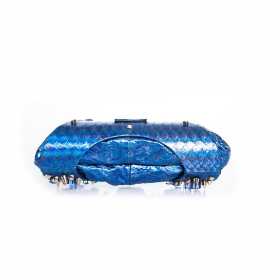 Image 1 of Maison Du Posh, pochette in pelle blu effetto serpente